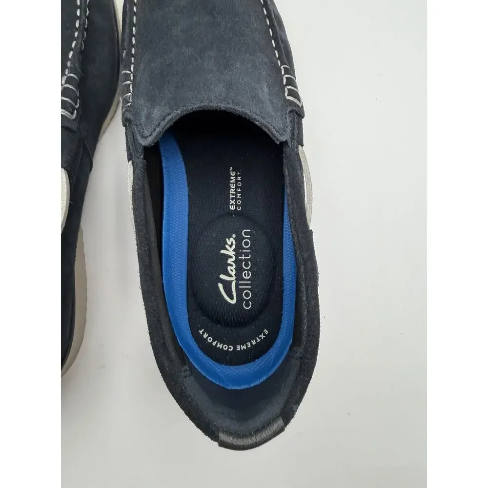 CLARKS Noonan Step Cushioned Men's Sz 9 Loafers Slip-On Suede Navy Shoes Comfort